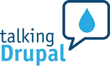 The Talking Drupal Drupal logo - the brand name under a chat bubble containing a water droplet